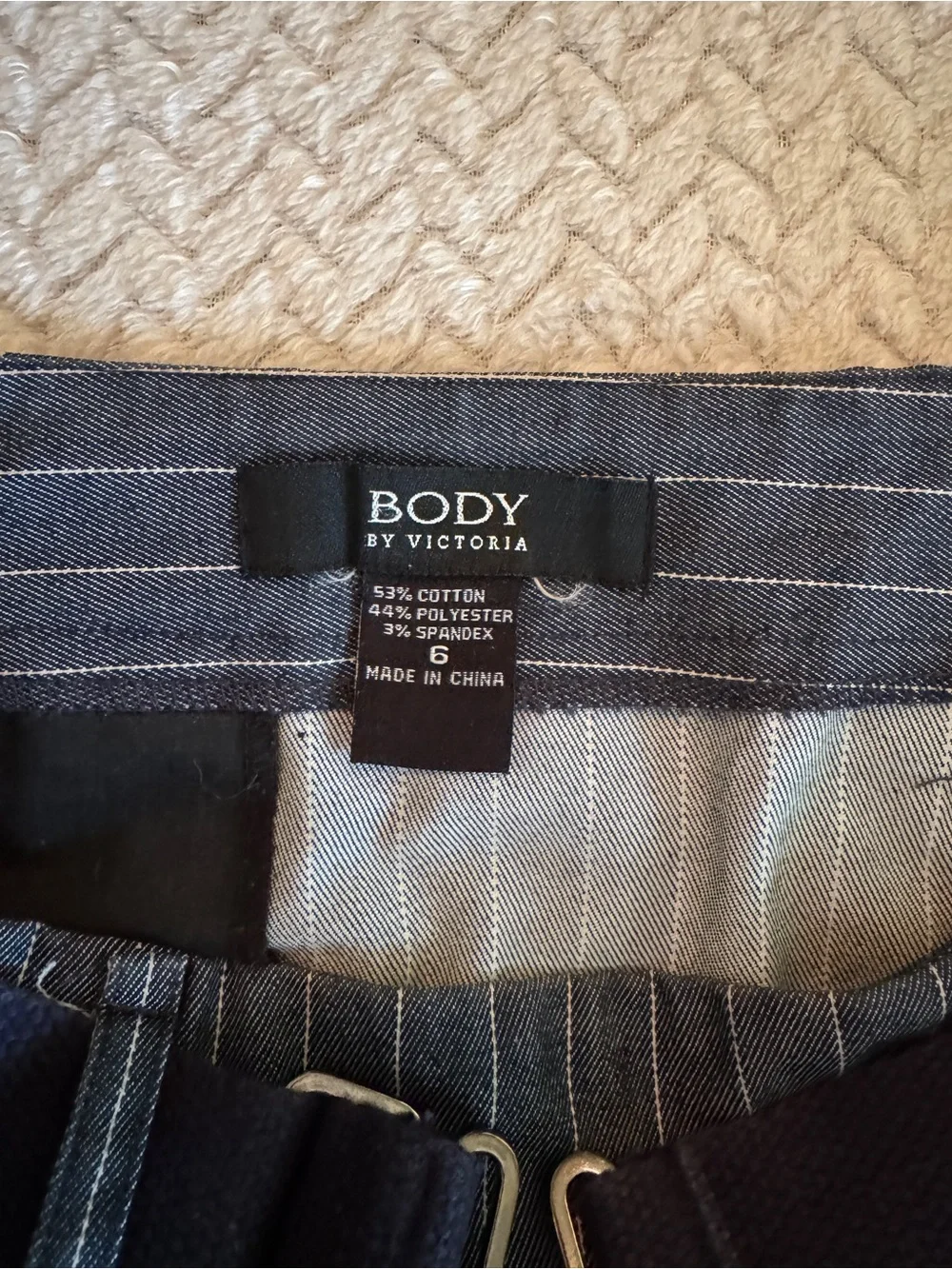 Body‎ By Victoria 90's Denim Blue Belted Pinstripe Pencil Skirt Size 6